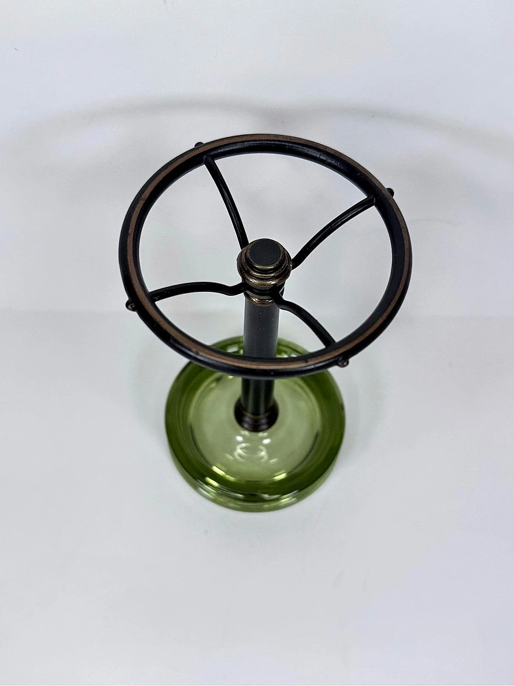 Vintage Retro Metal & Green Glass Vanity Toothbrush Holder Bathroom Standing - Picture 3 of 5